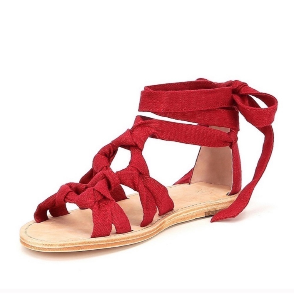 AD & Daughters Women Bristela Wrap Up Red Cloth Flat Sandal